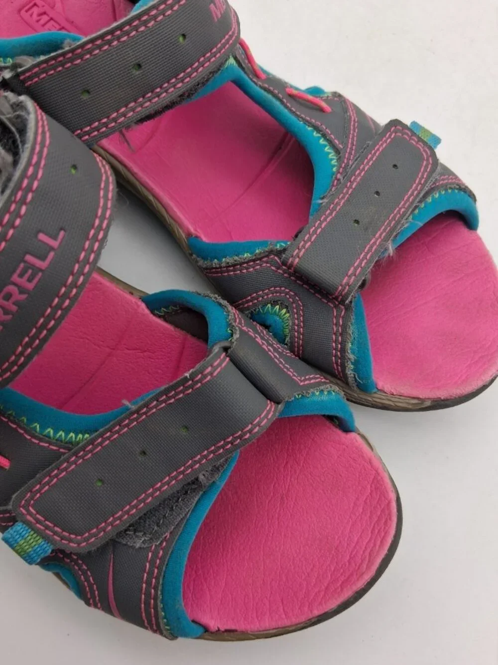 Girls Merrell Panther Sandals Size 3M Gray Pink Blue Select Grip